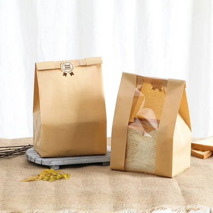 Kraft bread bag large 33x16x11cm size with wide front window for artisan sourdough loaves