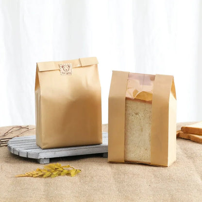 Kraft bread bag compact 23x12x5cm size with center viewing window and sticker seal