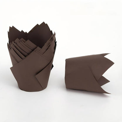 Wholesale greaseproof tulip cupcake baking liners - Solid dark brown 50-pack