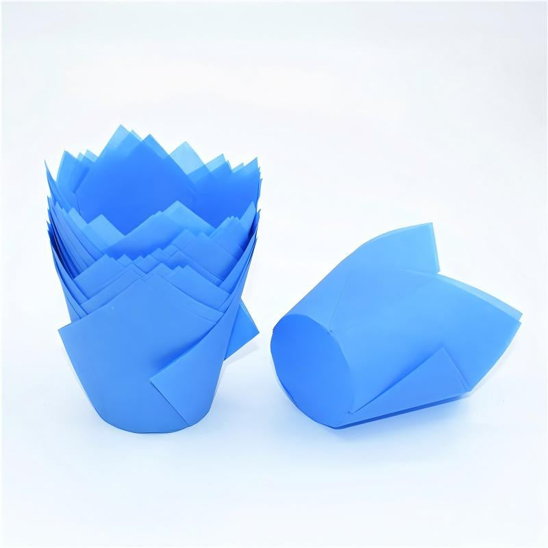 Wholesale greaseproof tulip cupcake baking liners - Solid blue 50-pack