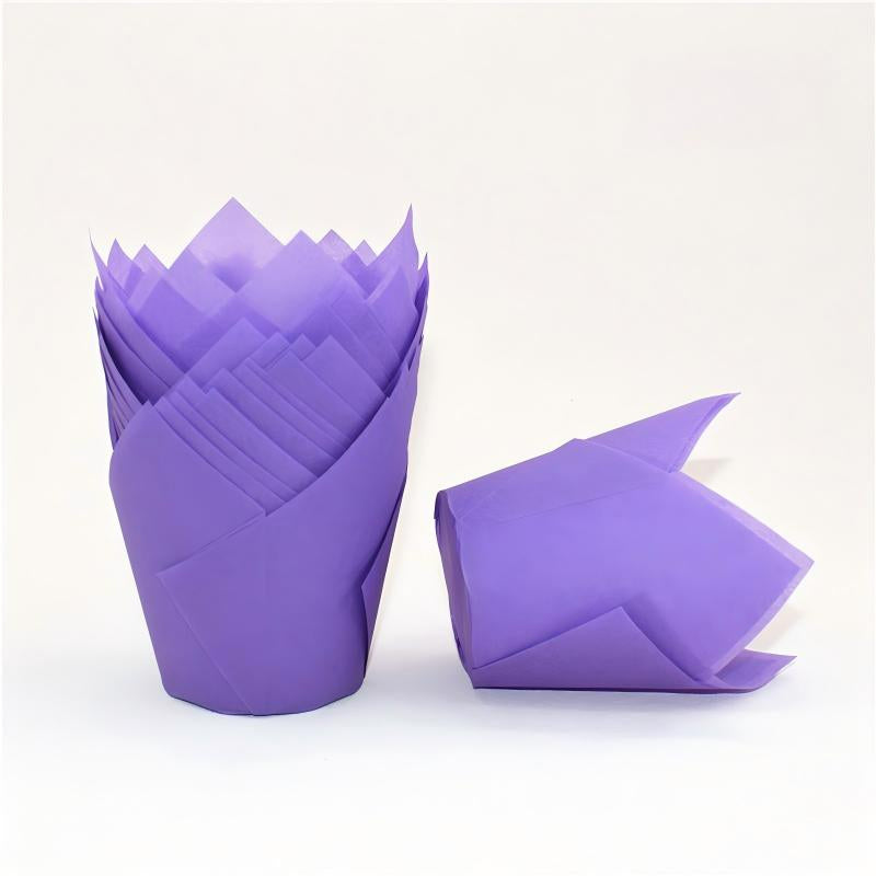 Wholesale greaseproof tulip cupcake baking liners - Solid purple 50-pack