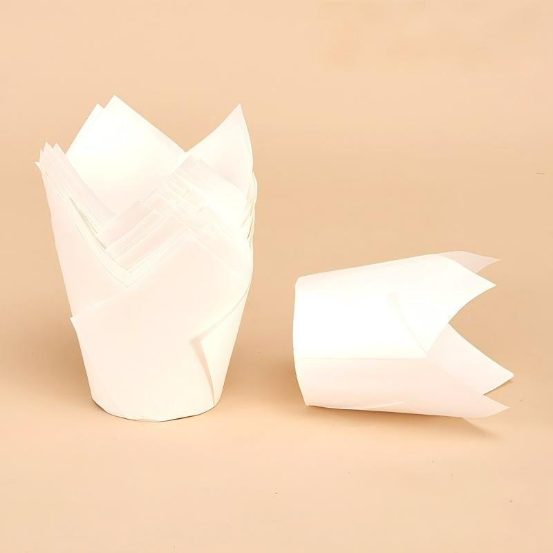 Wholesale greaseproof tulip cupcake baking liners - Solid white 50-pack