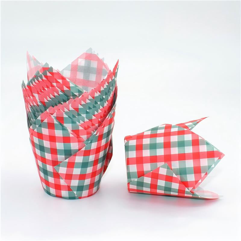 Wholesale greaseproof tulip cupcake baking liners - Multicolor vertical stripes 50-pack