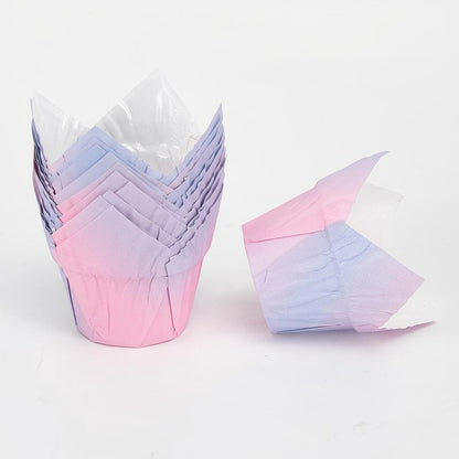 Wholesale greaseproof tulip cupcake baking liners - Laminated blue marble 50-pack