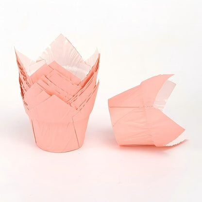 Wholesale greaseproof tulip cupcake baking liners - Laminated pink marble 50-pack