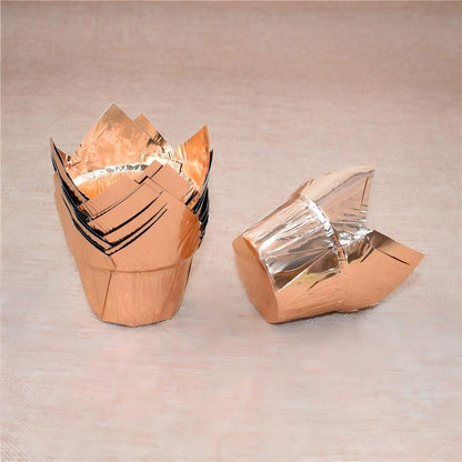 Wholesale greaseproof tulip cupcake baking liners - Champagne gold foil 50-pack