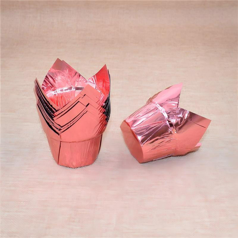 Wholesale greaseproof tulip cupcake baking liners - Rose gold foil 50-pack