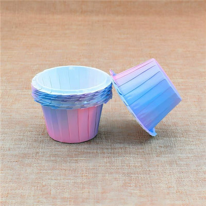 Wholesale greaseproof tulip cupcake baking liners - Scalloped rim pink and blue 50-pack