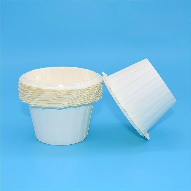 Wholesale greaseproof tulip cupcake baking liners - Scalloped rim white and blue 50-pack