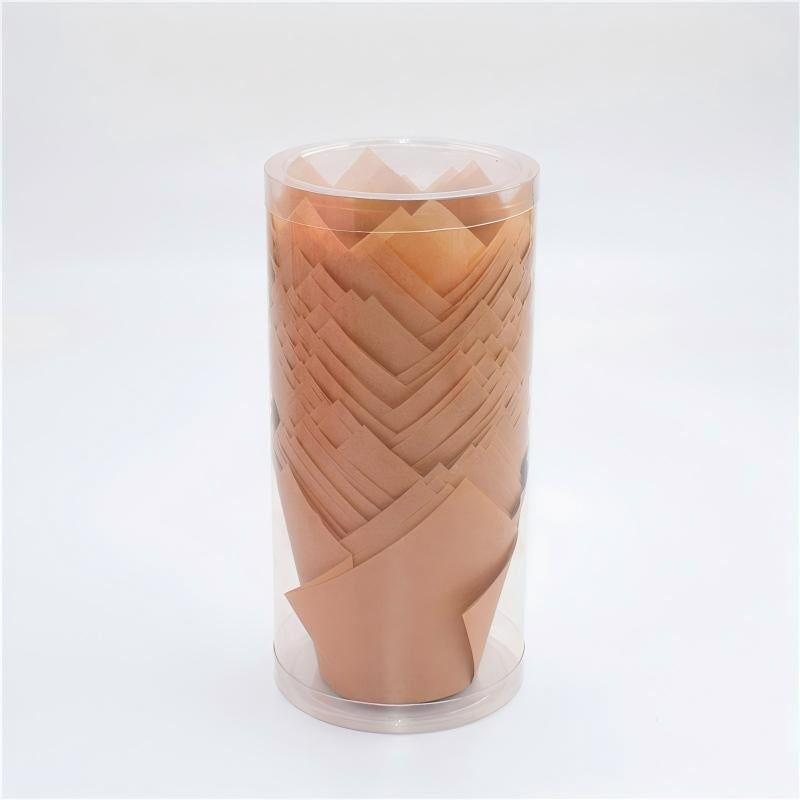 Wholesale greaseproof tulip cupcake baking liners - Clear PVC box packaging 50-pack