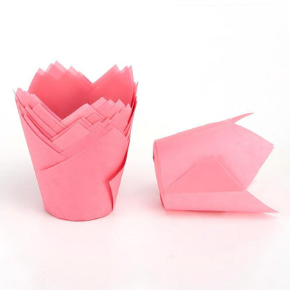 Wholesale greaseproof tulip cupcake baking liners - Rose red 50-pack