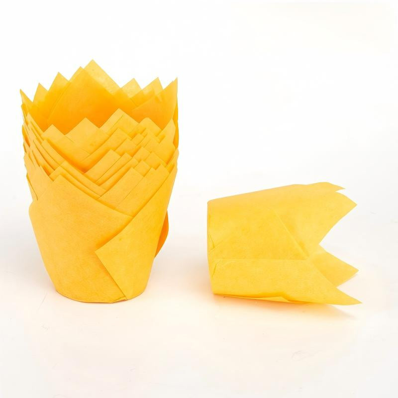 Wholesale greaseproof tulip cupcake baking liners - Solid yellow 50-pack