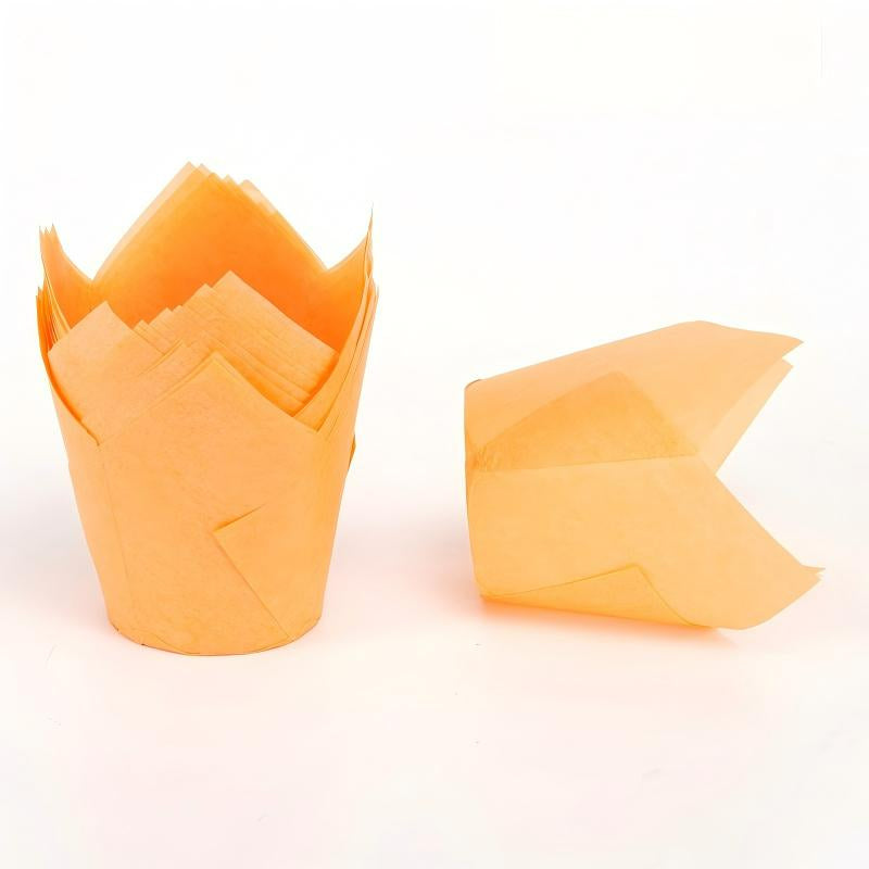 Wholesale greaseproof tulip cupcake baking liners - Solid orange 50-pack