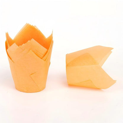 Wholesale greaseproof tulip cupcake baking liners - Solid orange 50-pack