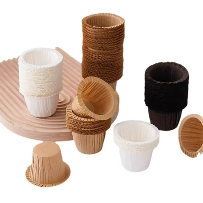 Wholesale greaseproof tulip cupcake baking liners - Rolled-rim baking cups assortment and stacked display