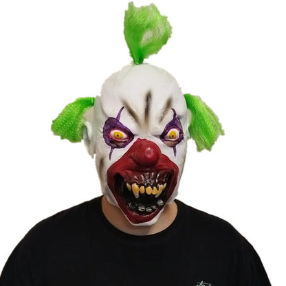 Funny Clown Face Mask with Crazy Hair Wig – Halloween Joker Costume Set for Masquerade Ball, Stage Show & Prank Party