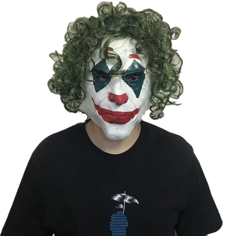 Funny Clown Face Mask with Crazy Hair Wig – Halloween Joker Costume Set for Masquerade Ball, Stage Show & Prank Party