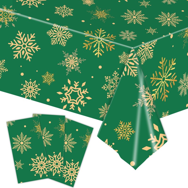 Disposable Christmas Party Tablecloth – Red Snowflake & Gingerbread Man PE Waterproof Cover for Holiday, Wedding & Festive Table Decor