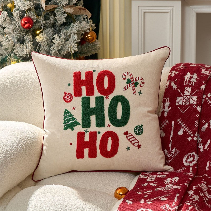 Red Snowflake Christmas Pillow Case – HOHOHO Embroidered Cushion Cover with Gingerbread Man, Holiday Home Decor & Gift for Family