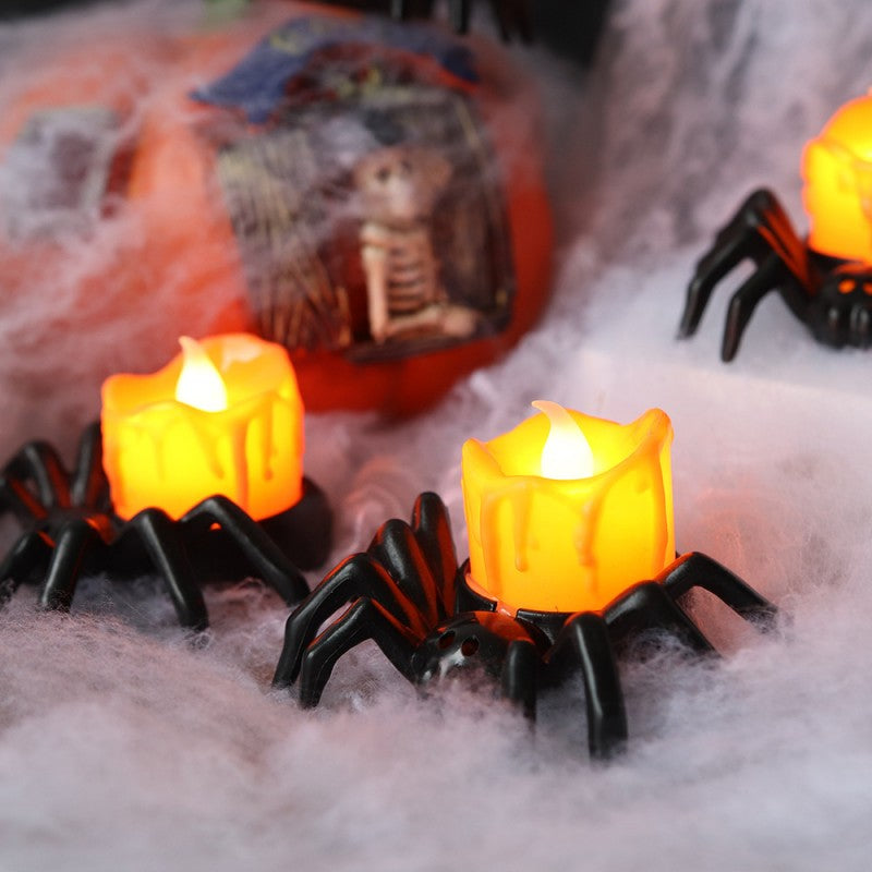 Halloween Spider Lamp & Eyeball Light – LED Flickering Candle, Pumpkin Figurine, Spooky Atmosphere Decor for Haunted House & Party