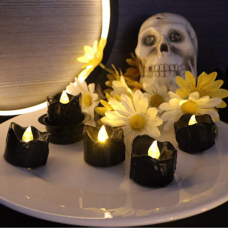 🕯️ Black Plastic LED Flameless Tea Light | Halloween Home Decor | Battery Operated Flickering Candle