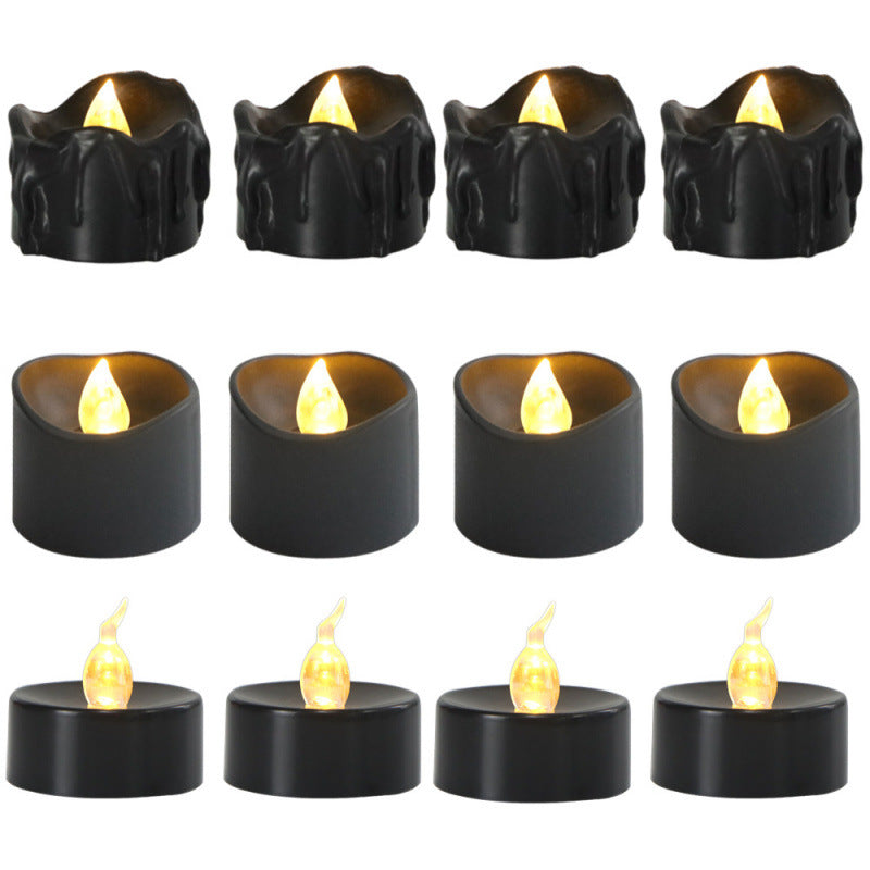 🕯️ Black Plastic LED Flameless Tea Light | Halloween Home Decor | Battery Operated Flickering Candle