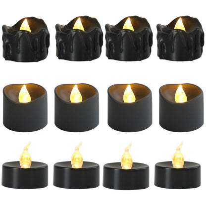 🕯️ Black Plastic LED Flameless Tea Light | Halloween Home Decor | Battery Operated Flickering Candle
