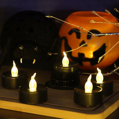 🕯️ Black Plastic LED Flameless Tea Light | Halloween Home Decor | Battery Operated Flickering Candle