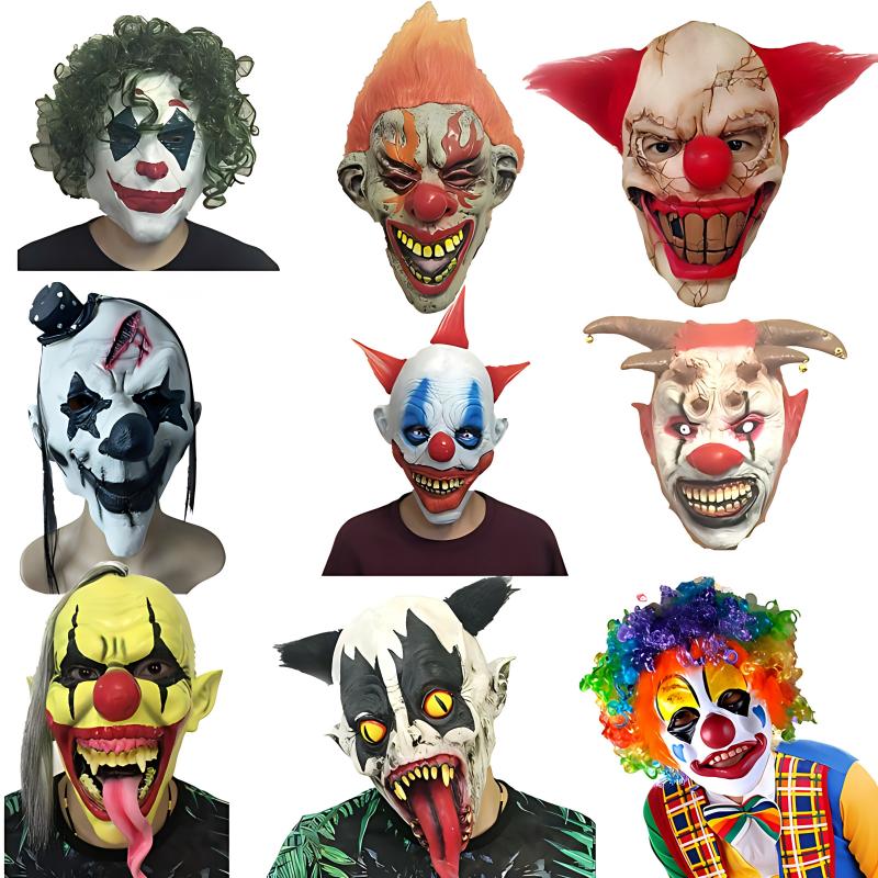 Funny Clown Face Mask with Crazy Hair Wig – Halloween Joker Costume Set for Masquerade Ball, Stage Show & Prank Party