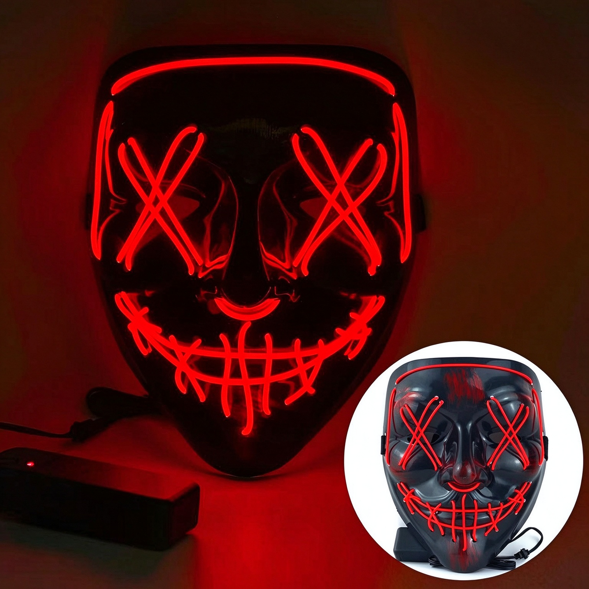 LED purge mask solid red illuminated wire cross stitches