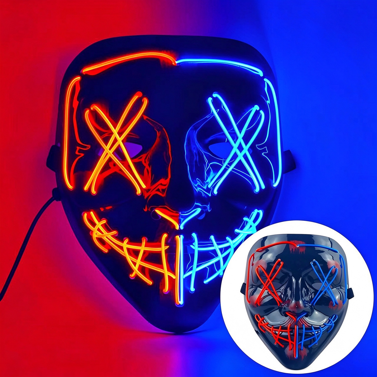LED purge mask split red and blue dual wire halves