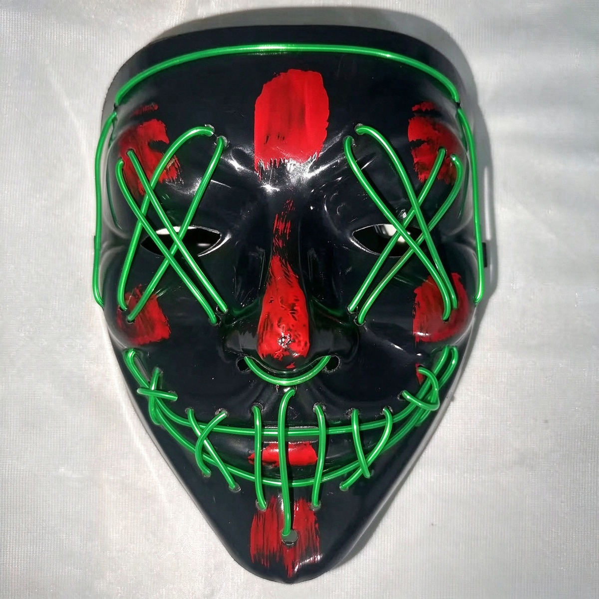 LED purge mask solid vibrant green illuminated wire stitching