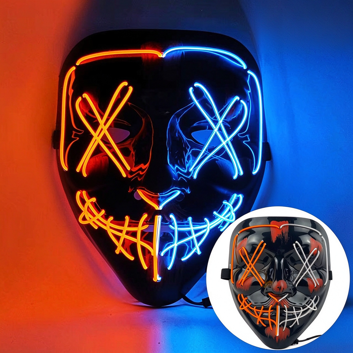 LED purge mask split ice blue and orange wire halves