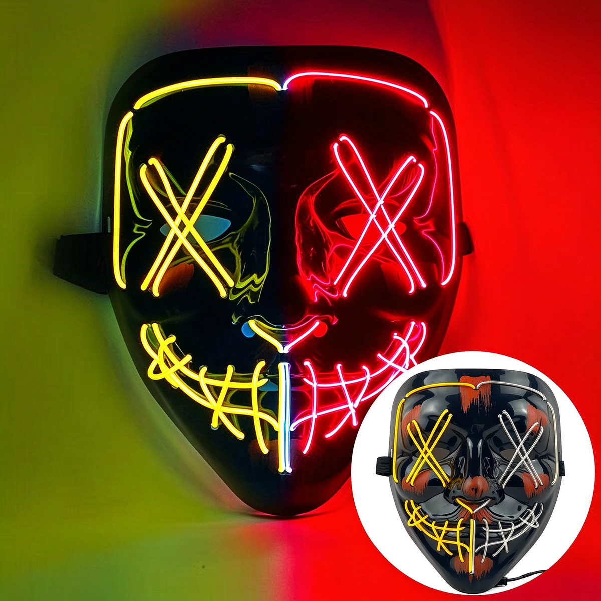 LED purge mask split yellow and red dual glowing halves