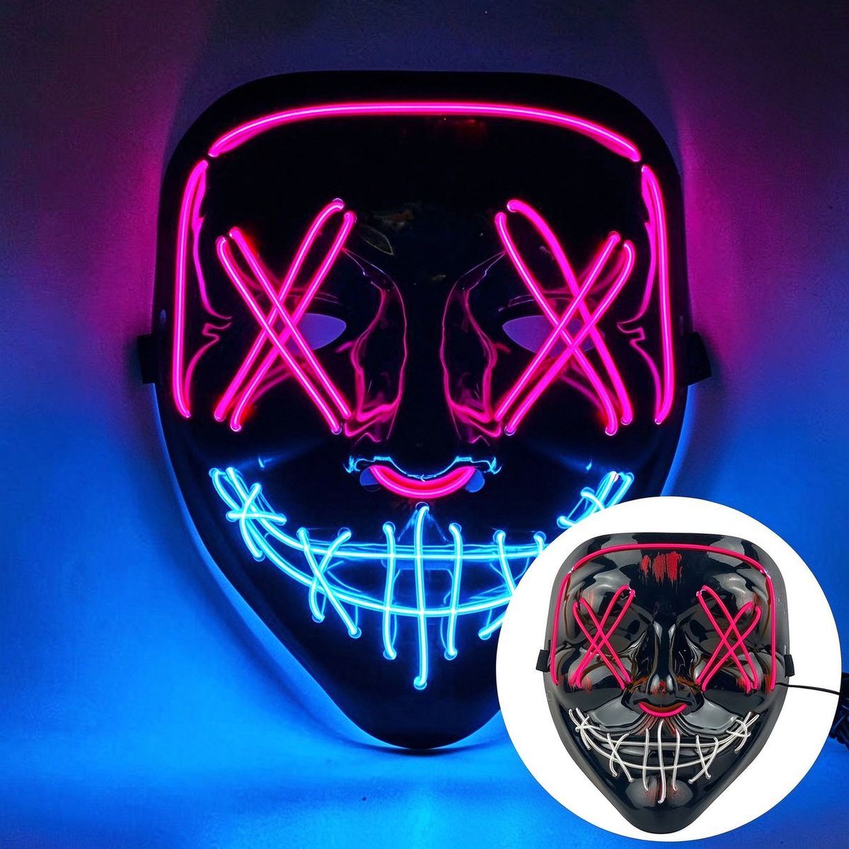 LED purge mask top ice blue and bottom pink glow