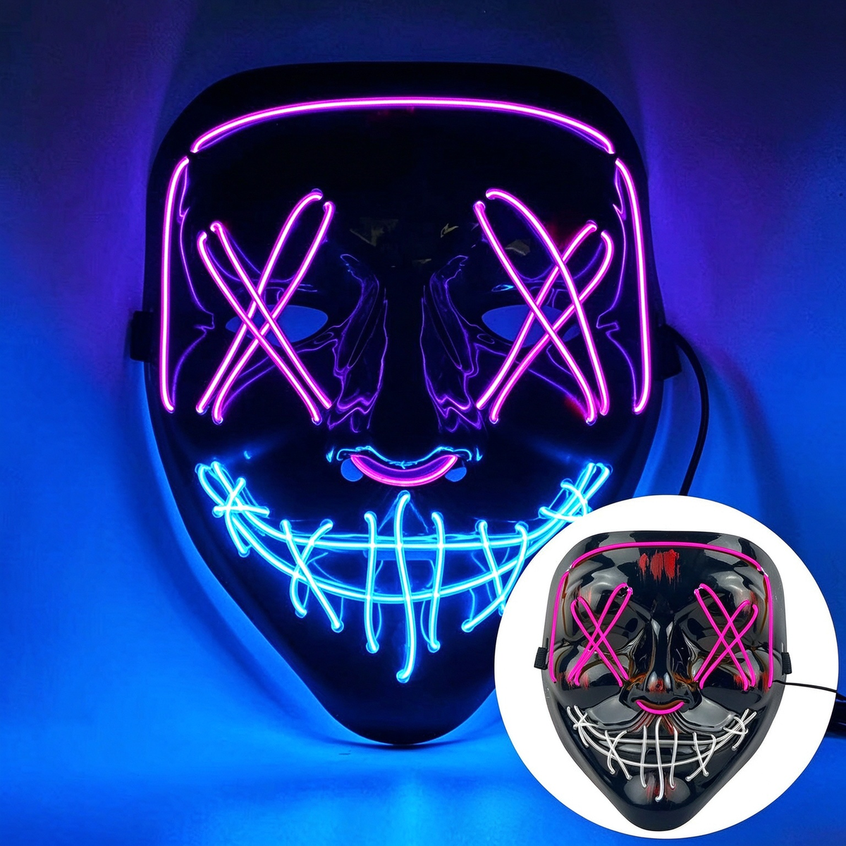 LED purge mask top ice blue and bottom purple glow