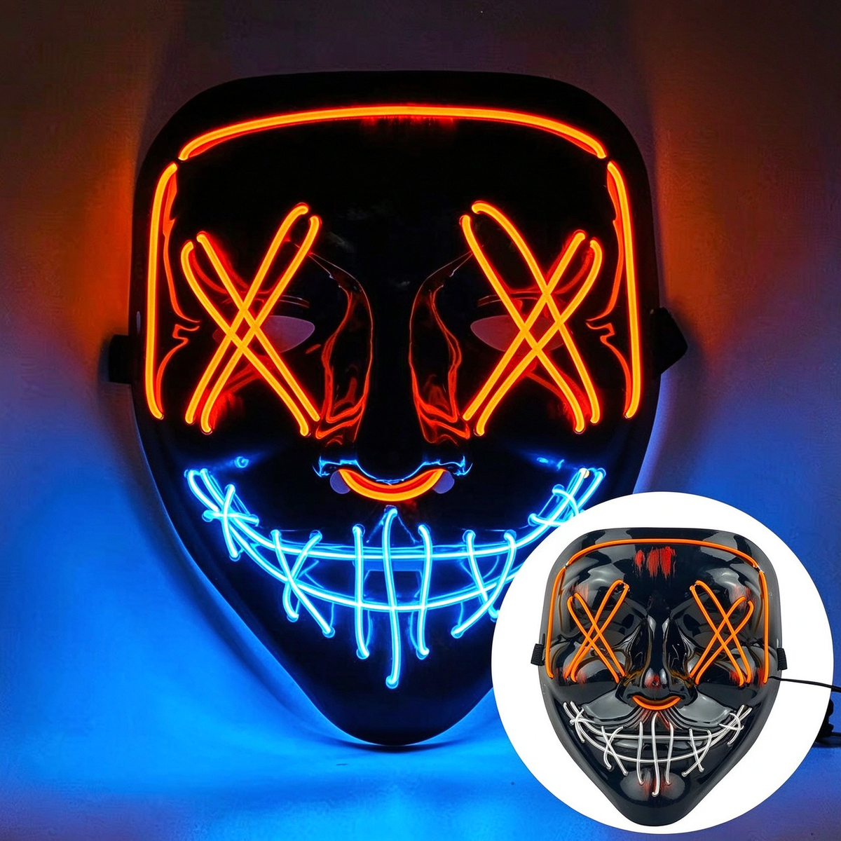 LED purge mask top ice blue and bottom orange glow