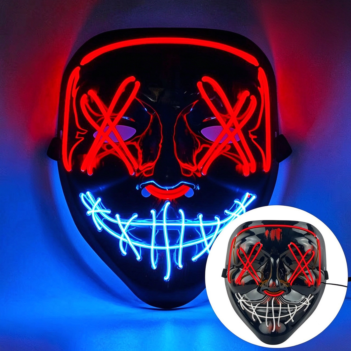 LED purge mask top ice blue and bottom red glow