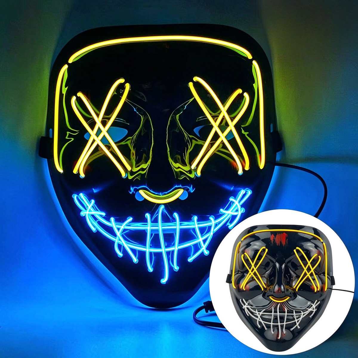 LED purge mask top ice blue and bottom yellow glow