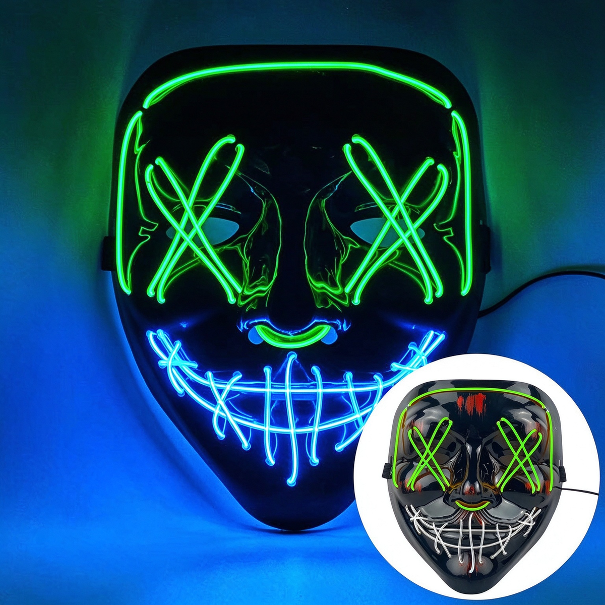 LED purge mask top ice blue and bottom green glow