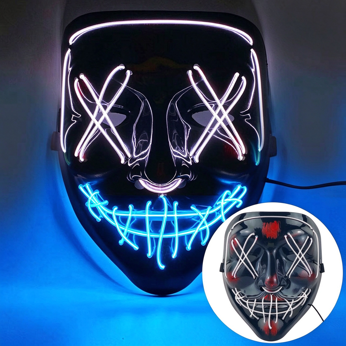 LED purge mask top ice blue and bottom white glow