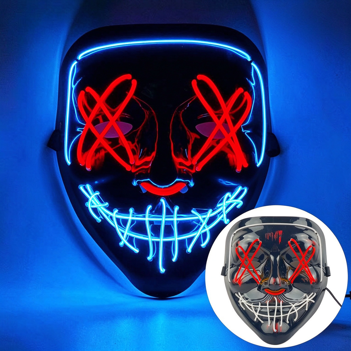 LED purge mask outer ice blue and inner red stitches