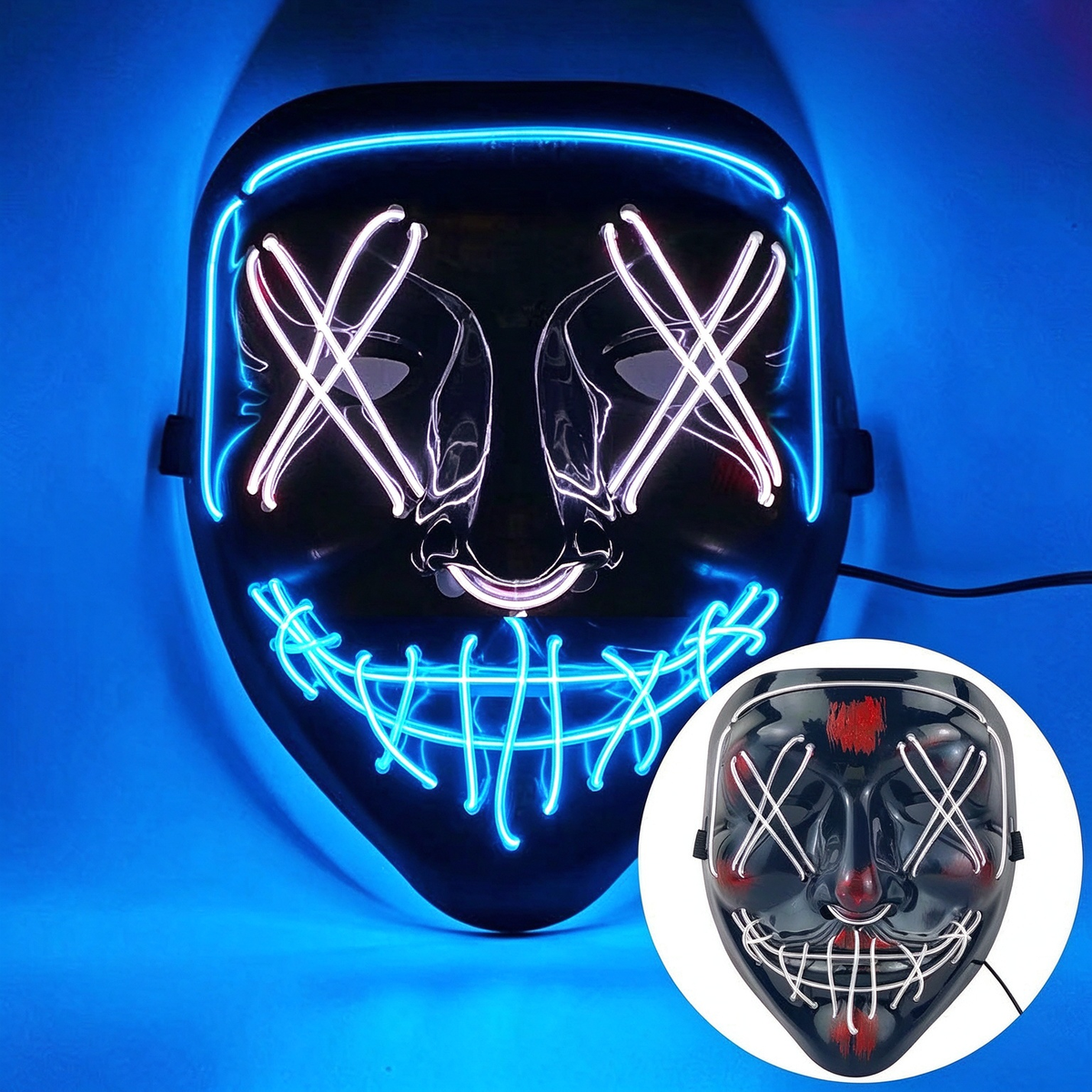 LED purge mask outer ice blue and inner white stitches