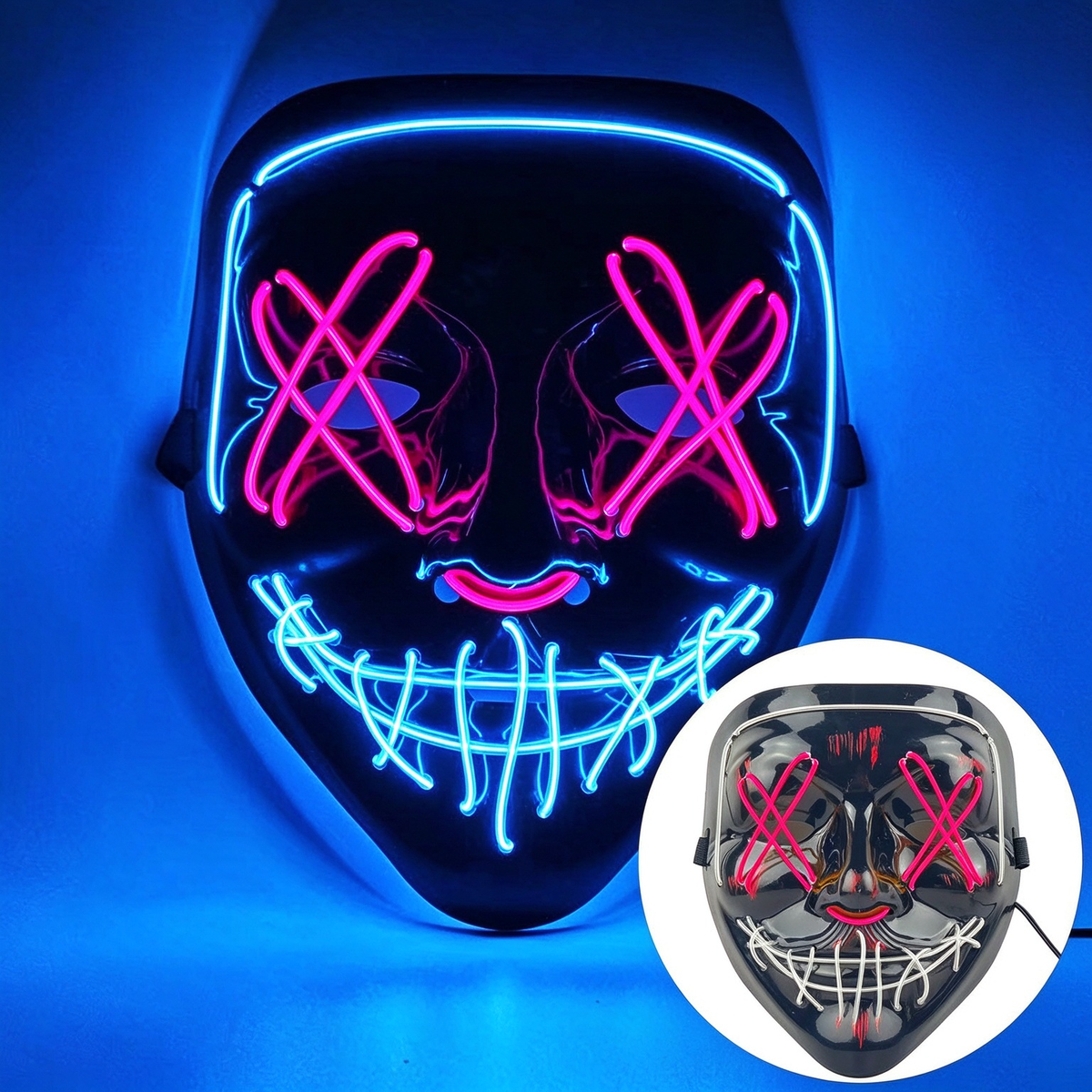LED purge mask outer ice blue and inner pink stitches