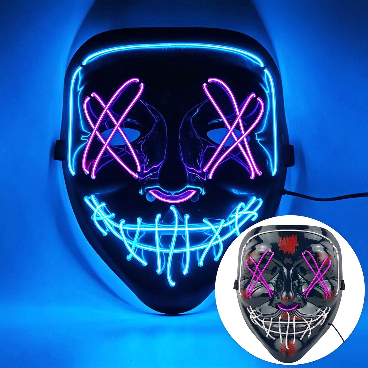 LED purge mask outer ice blue and inner purple stitches