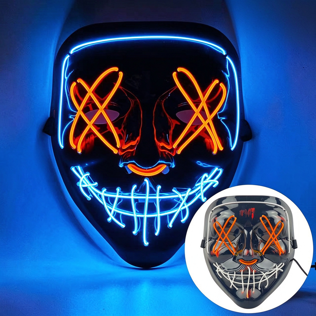 LED purge mask outer ice blue and inner orange stitches