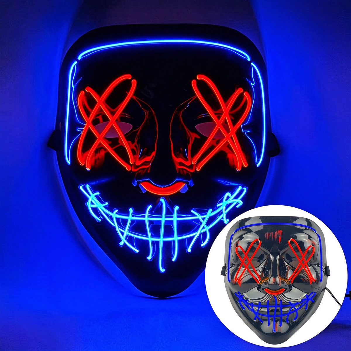 LED purge mask outer blue frame and inner red stitches