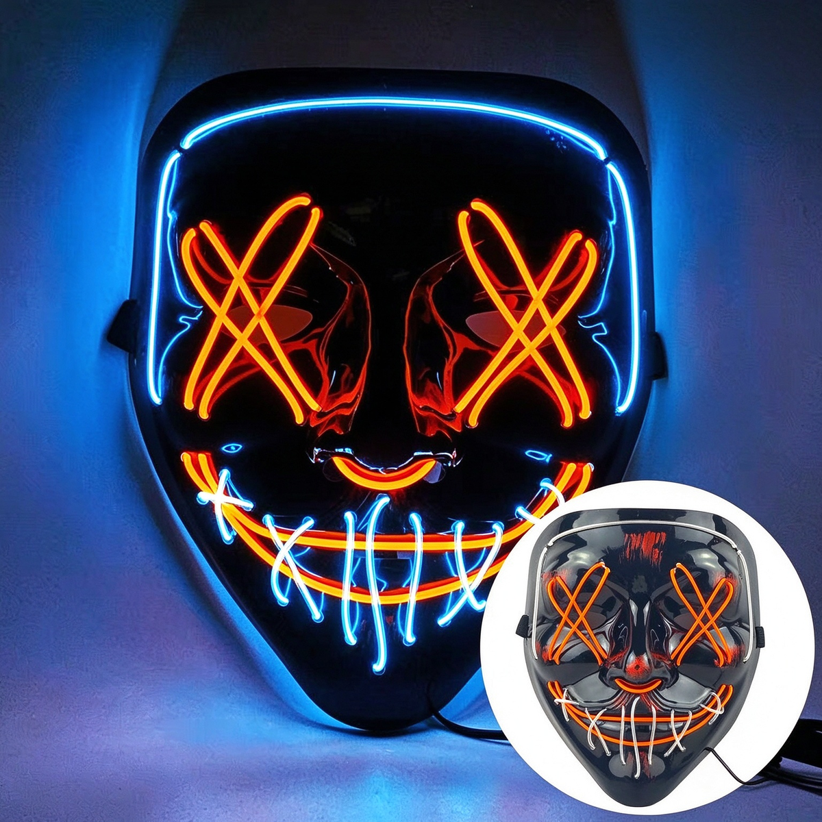 LED purge mask dual tone ice blue and orange glow