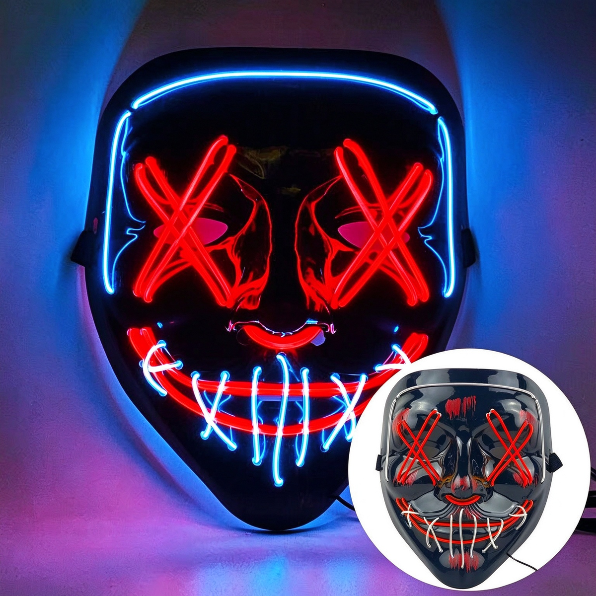 LED purge mask dual tone ice blue and red glow