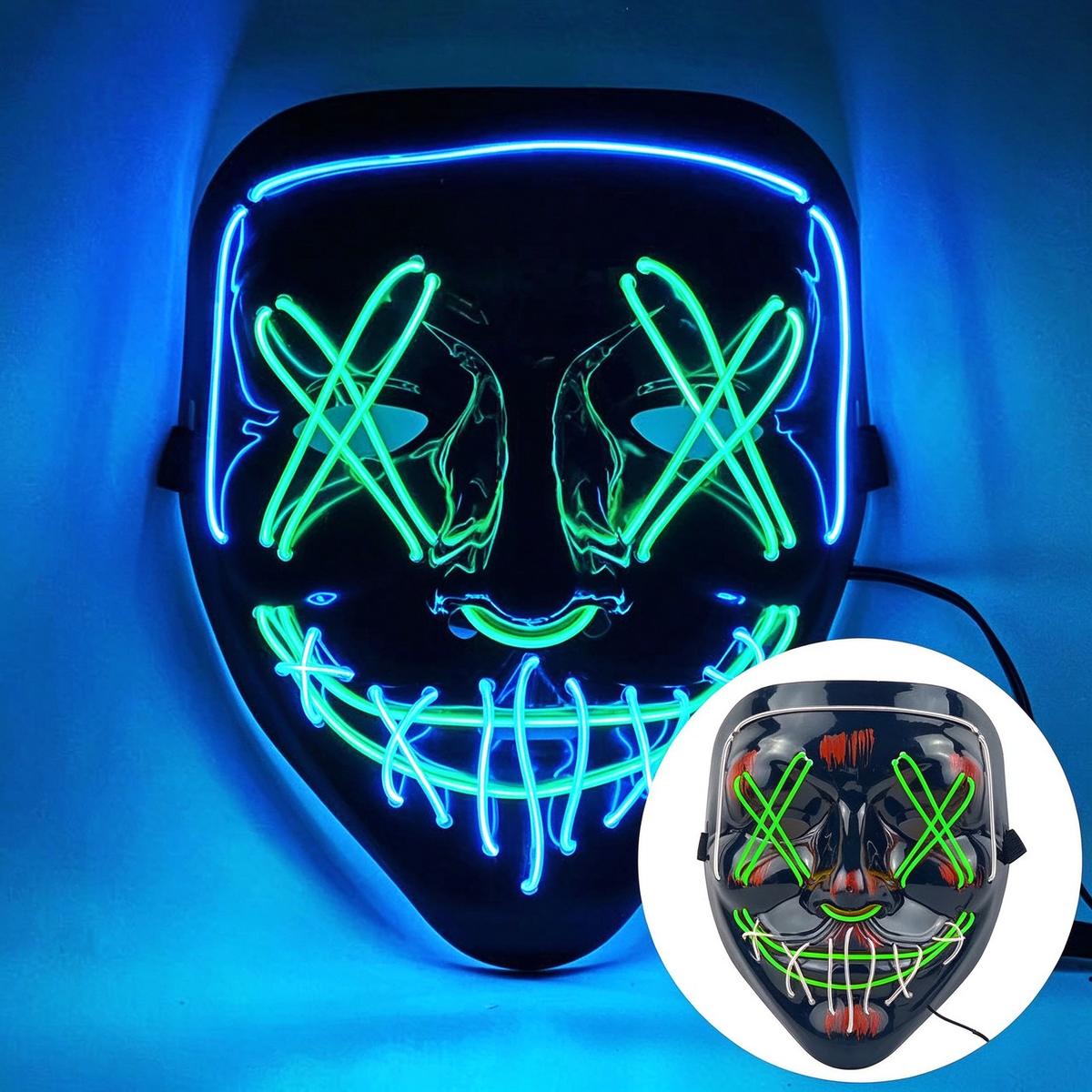 LED purge mask dual tone ice blue and green glow